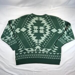 Wonderly Women's Aztec Retro Sweater Green Size 2X Southwest Pattern Cabincore